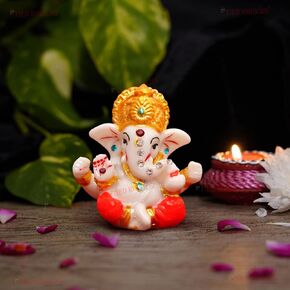 أشرطة مربوطة غانيش المعبود | تمثال Ganesh تمثال للمكاتب مكتب لوحة القيادة | الله الهندي | 2.3 بوصة ، راتنج | ديكورات هندية للمنزل ، هدايا عودة ماندير | ديكورات غانيش للمنزل