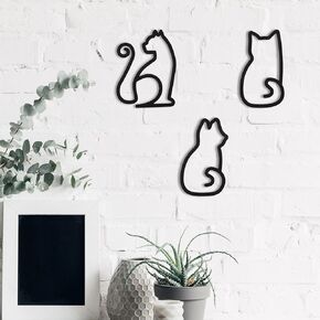 Ferraycle 3 Pieces Black Cat Metal Wall Art Wire Wall Sign Cat Sign Decor for Kitchen Restaurant Shop Decors Christmas Cats Lover Gifts(Cat Style)