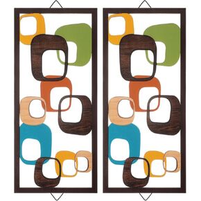 CroBlissful 2 Pcs Mid Century Wall Art Mid Century Modern Decor Elegance Wall Accents Wood Abstract Decor Geometric Panels for Interior Panel Wood Art for Home Living Room