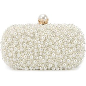 Oweisong White Pearl Clutch Purses for Women Beaded Clutch Bag Formal Wedding Bride Evening Bag Party Tote Handbag