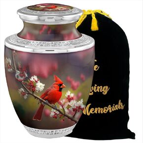 Cardinal Couple Cremation Urns for Adult Ashes Male Female - 200lbs Burial Urns for Human Ashes with Velvet Bag (Elegant Cardinal No Medallion