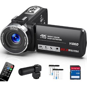 Camcorder Video Camera 4K Ultra 44MP with IR Night Vision,18X Digital Zoom Camcorder Recorder 3" 270° Rotation Touch screen Vlogging Camera for YouTube with Remote Control,2 Batteries,32GB SD Card