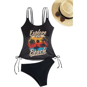 SOLY HUX Women's Tankini Set Tropical Print Tankini Swimsuit Sets 2 Piece Bathing Suits Swimwear