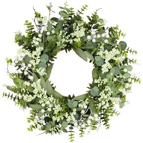 20'' Summer Wreaths for Front Door,Artificial Eucalyptus Wreath Green Wreaths for Front Door Boxwood with Bow and Berries for Farmhouse Decor,Door Wreaths for Front Door Outside All Season