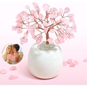 Healing Crystal Tree with Rose Pink Quartz – Feng Shui Decor for Positive Energy, Love & Calm – Pink Crystal Tree for Home, Office, Bedroom for Her, Mom, Friends or Coworkers