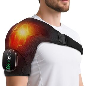 Shoulder Heating Pad with Vibration, Cordless Heated Shoulder Massager Pad, Electric Arm Rotator Cuff Support Brace with 3 Heating Levels & 3 Vibration Ideal for Men & Women (Black)
