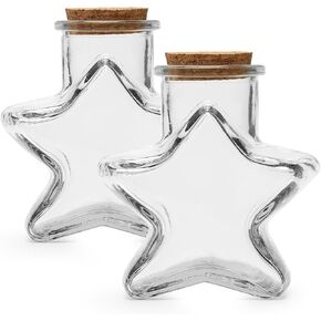 2pcs Star Shaped Glass Favor Jars with Cork Lids, 5.07oz Cute Jar, 3.6 X 2.19 X 3.6 Inch Star Jar, Small Glass Bottles Jars for DIY Art Crafts Projects Decoration Party Supplies Wedding