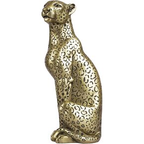 Cheetah Statue Home Decor Leopard Sculpture Resin Sitting Cheetah Figurine Desktop Table Top Ornament Decoration for Home Office Champagne Gold