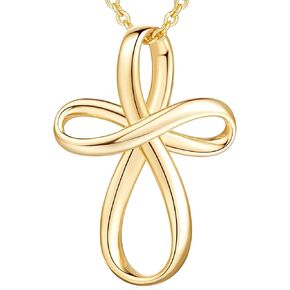 Cross Necklace 14K Gold Cross Necklaces for Women Twisted Gold Chain Necklace for Womens Pendant Necklaces 24mm