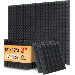Auslet 36 حزمة - 12 × 12 × 2 بوصة ألواح إسفنجية مقاومة للصوت، رغوة صوتية سوداء، لوحات صوتية هرمية، لوحات حائط عازلة للصوت، حشوة عازلة للصوت للجدار