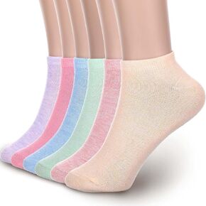 Women Ankle Socks 6 Pairs Athletic Running Low Cut Sock Classic No Show Comfort Casual Sock Elastic Colored Short Socks for Sports Shoes Hiking Size 5-10