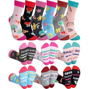 6 Pairs Social Worker Gifts for Women Novelty Cotton Crew Socks Appreciation Gifts for Social Worker Month Supplies