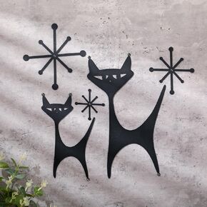 Wesiti 5 Pcs Mid Century Modern Atomic Cat Wall Decor Vintage Style Metal Wall Art Black Cartoon Cat and Atomic Stars Retro Aesthetic Cute Home Decoration for Bedroom Kitchen Bathroom Lovers Gifts