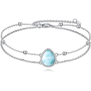 CRMAD Larimar/Labradorite/Opal/Black Onyx/Lapis Lazuli Bracelet Anklet for Women Sterling Silver Oval/Teardrop Anklet Beach Jewelry Gift for Women (larimar)