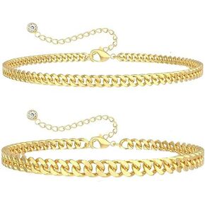 Gold Ankle Bracelets for women,14k Gold/Silver Plated Waterproof Layered Cuban Link Figaro Heart Anklet Pearl Ankle Bracelets Set for Summer Vacation Jewelry