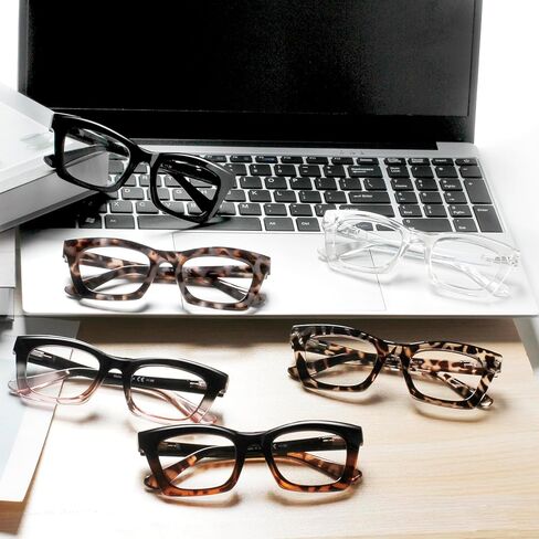 ZOECENT 6 Pack Oprah Style Reading Glasses for Women Blue Light Blocking Computer Square Readers with Spring Hinge in Kuwait