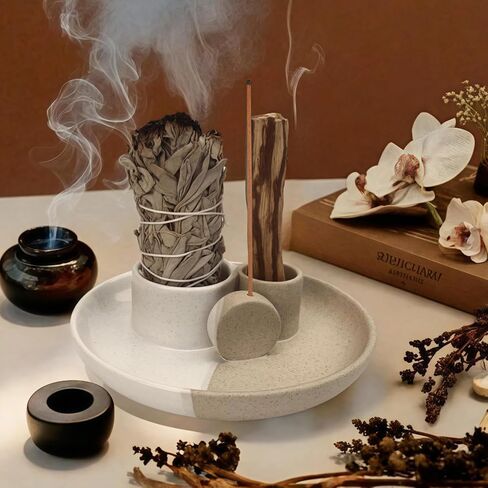 4 in 1 Incense Holder, Ceramic Incense Stick and Palo Santo Holder,Sage Holder for Burning- 5.5" Ceramic Ash Catcher Tray for Meditation and Yoga Room in Saudi Arabia