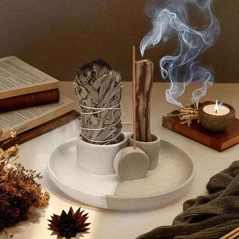 4 in 1 Incense Holder, Ceramic Incense Stick and Palo Santo Holder,Sage Holder for Burning- 5.5" Ceramic Ash Catcher Tray for Meditation and Yoga Room in Saudi Arabia