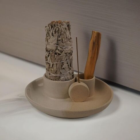 4 in 1 Incense Holder, Ceramic Incense Stick and Palo Santo Holder,Sage Holder for Burning- 5.5" Ceramic Ash Catcher Tray for Meditation and Yoga Room in Saudi Arabia