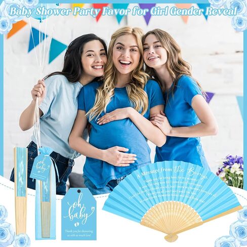 Baby Shower Favors for Guests Folding Paper Fans a Message from The Bump Favors Bamboo Fans with Thank You Tags Handheld Fans Baby Shower Party Favor for Girl Gender Reveal(Blue,25) in Saudi Arabia