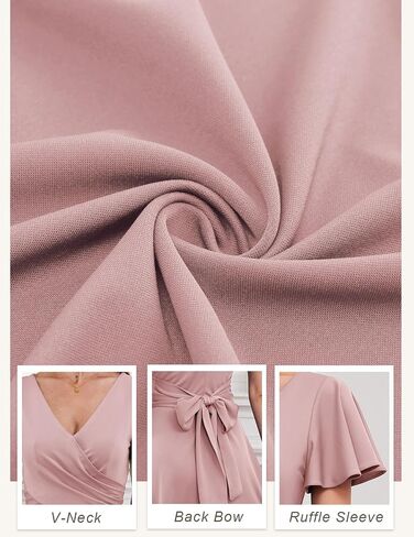 Gardenwed Womens Cocktail Dress Wedding Guest Semi Formal Wrap V Neck Short Sleeve Ruched A Line Midi Dresses with Belt in Saudi Arabia