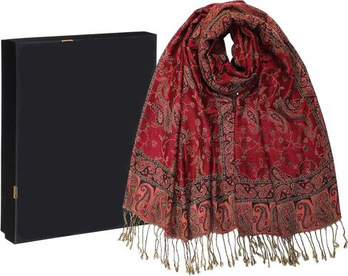 Hercicy Reversible Paisley Pashmina Rave Scarf for Women Soft Shawls and Wraps with Fringe for Evening Dress in Gift Box in Saudi Arabia