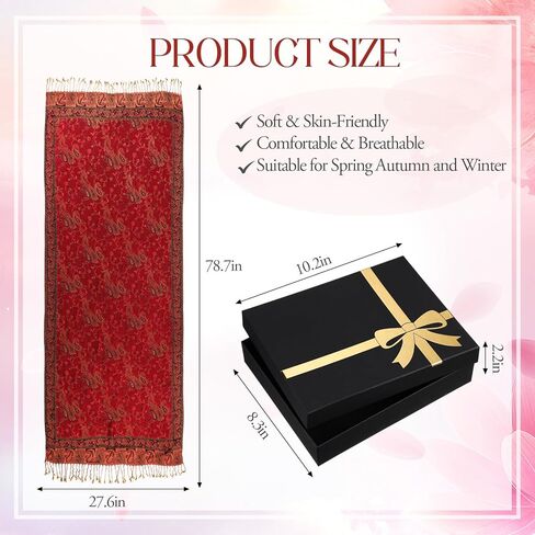 Hercicy Reversible Paisley Pashmina Rave Scarf for Women Soft Shawls and Wraps with Fringe for Evening Dress in Gift Box in Saudi Arabia