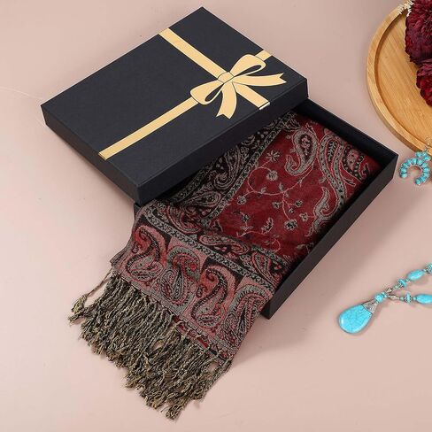 Hercicy Reversible Paisley Pashmina Rave Scarf for Women Soft Shawls and Wraps with Fringe for Evening Dress in Gift Box in Saudi Arabia