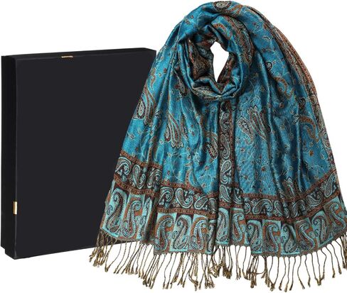 Hercicy Reversible Paisley Pashmina Rave Scarf for Women Soft Shawls and Wraps with Fringe for Evening Dress in Gift Box in Saudi Arabia