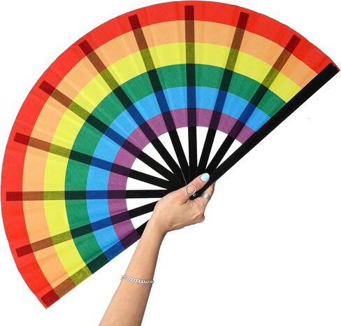 Rainbow Large Folding Fan-Hand Fan Popping Fans for Line Dancing Clacking Fans for Boots On The Ground Dance,Party,Outdoor,Decoration (Blue+Pink) in Saudi Arabia