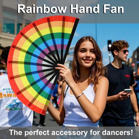 Rainbow Large Folding Fan-Hand Fan Popping Fans for Line Dancing Clacking Fans for Boots On The Ground Dance,Party,Outdoor,Decoration (Blue+Pink) in Saudi Arabia