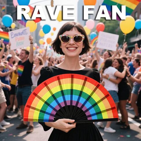 Rainbow Large Folding Fan-Hand Fan Popping Fans for Line Dancing Clacking Fans for Boots On The Ground Dance,Party,Outdoor,Decoration (Blue+Pink) in Saudi Arabia