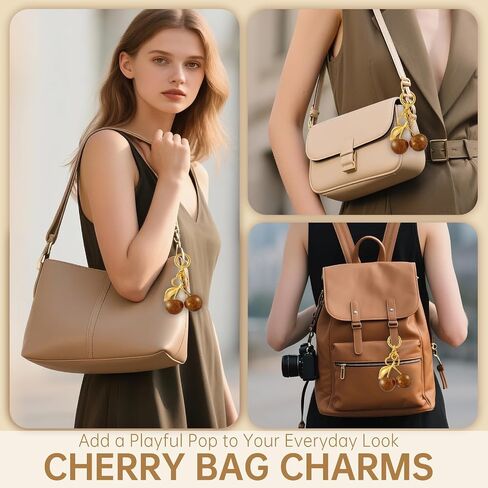 Beige Orange Cherry Bag Charms Keychain, Cute Heart Shaped Purse Charms for Women, Handbag Accessories, Stylish Gift. in Saudi Arabia