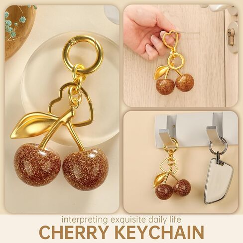 Beige Orange Cherry Bag Charms Keychain, Cute Heart Shaped Purse Charms for Women, Handbag Accessories, Stylish Gift. in Saudi Arabia