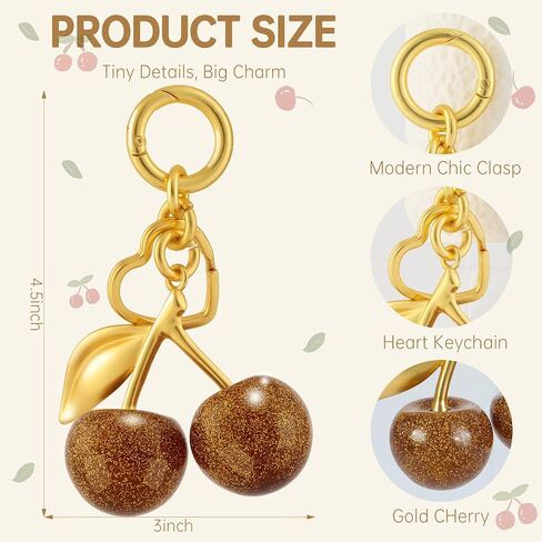 Beige Orange Cherry Bag Charms Keychain, Cute Heart Shaped Purse Charms for Women, Handbag Accessories, Stylish Gift. in Saudi Arabia