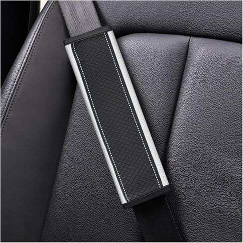 Car Seat Belt Cover, 2PCS Carbon Fiber Leather Vehicle Strap Harness Pad to Protect Your Neck and Shoulder, Auto Interior Seatbelt Protection Cushion Accessories, Universal Fit (Black/White) in Saudi Arabia