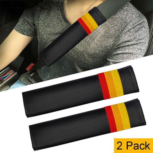 2Pcs Tri-Color 3 Color Sport Seat Belt Cover Shoulder Pad Carbon Fibre Leather Car Seat Belt Pads Safety Belt Shoulder Protector Accessories Compatible with BMW Car. (Blue, Red) in Saudi Arabia