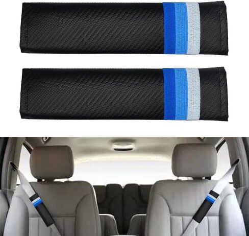 2Pcs Tri-Color 3 Color Sport Seat Belt Cover Shoulder Pad Carbon Fibre Leather Car Seat Belt Pads Safety Belt Shoulder Protector Accessories Compatible with BMW Car. (Blue, Red) in Saudi Arabia