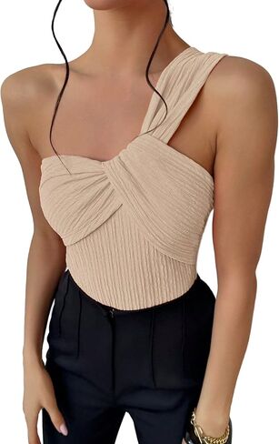 SKAYS Women's Front Twist Solid Color Slim Fit One Shoulder Bodysuit Sleeveless Tummy Control Backless Jumpsuit in Saudi Arabia