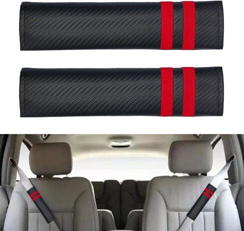 2Pcs Tri-Color 3 Color Sport Seat Belt Cover Shoulder Pad Carbon Fibre Leather Car Seat Belt Pads Safety Belt Shoulder Protector Accessories Compatible with BMW Car. (Blue, Red) in Saudi Arabia