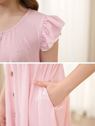 Gorlya Girls Flutter Sleeve A-Line Button Down Summer Drited Midi Dress for 6-14y Kids in Kuwait