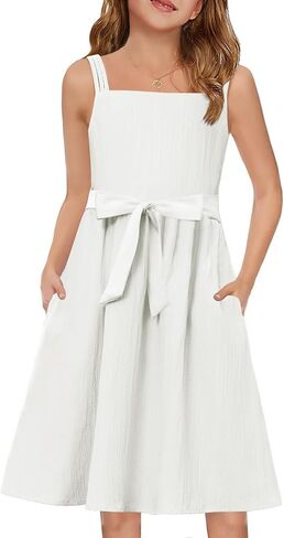 Arshiner Girls Cami Summer Sleeveless Bow Tie Casual Sundress with Pockets for 5-12 Y in Saudi Arabia