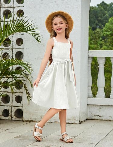 Arshiner Girls Cami Summer Sleeveless Bow Tie Casual Sundress with Pockets for 5-12 Y in Saudi Arabia
