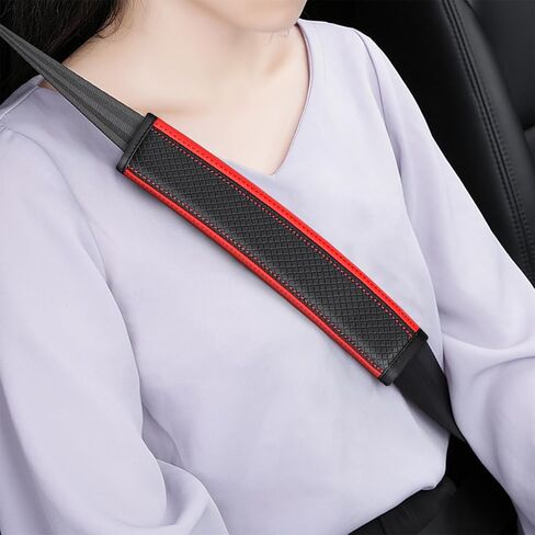 Car Seat Belt Cover, 2PCS Carbon Fiber Leather Vehicle Strap Harness Pad to Protect Your Neck and Shoulder, Auto Interior Seatbelt Protection Cushion Accessories, Universal Fit (Black/White) in Kuwait