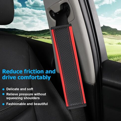 Car Seat Belt Cover, 2PCS Carbon Fiber Leather Vehicle Strap Harness Pad to Protect Your Neck and Shoulder, Auto Interior Seatbelt Protection Cushion Accessories, Universal Fit (Black/White) in Kuwait