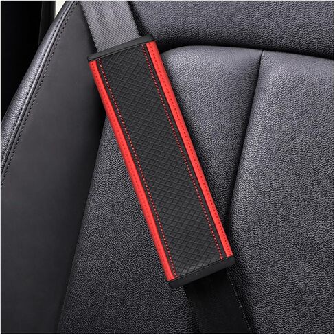 Car Seat Belt Cover, 2PCS Carbon Fiber Leather Vehicle Strap Harness Pad to Protect Your Neck and Shoulder, Auto Interior Seatbelt Protection Cushion Accessories, Universal Fit (Black/White) in Kuwait