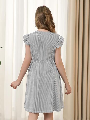 Gorlya Girls Flutter Sleeve A-Line Button Down Summer Drited Midi Dress for 6-14y Kids in Kuwait