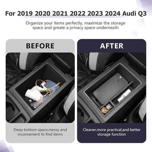 LUWU for 2019 2020 2021 2022 2023 2024 Audi Q3 Center Console Organizer 2024 2025 Audi Q3 Accessories 2024 2025 Audi Q3 F3 Armrest Console Organizer 2025 Q3 Audi Armrest Organizer Insert Tray (Black) in Saudi Arabia
