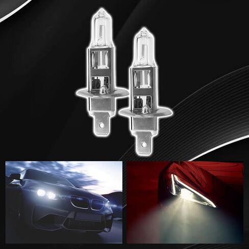 2PCS H1 Headlight Bulb High and Low Beam H1 Halogen Headlight Bulbs Restoration Kit, 12V 55W H1 LED Fog Light Bulb Multi-Purpose Lamp Quartz Headlamp Driving Light Bulb Standard Replacement in Kuwait