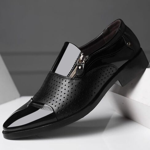 Men's Tuxedo Patent Leather Dress Shoes Classic Zip Formal Business Shoes Oxfords in Kuwait